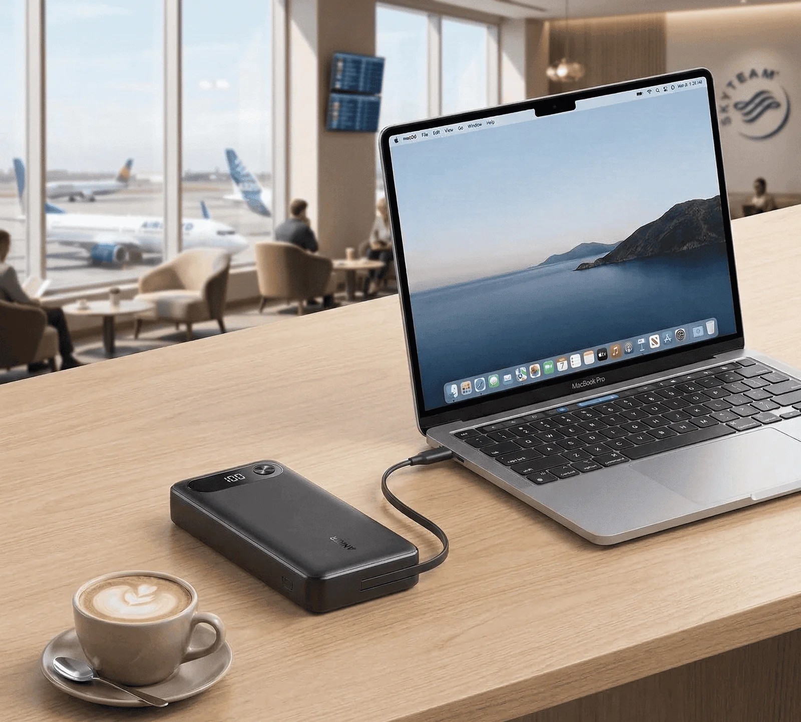 Anker 87W power bank with built-in USB-C cable, 74Wh and flight legal