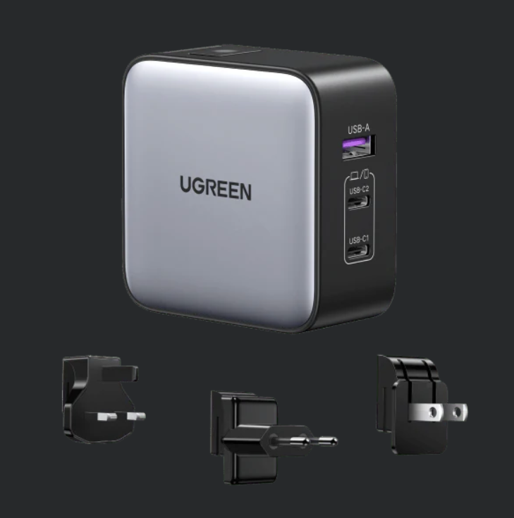 UGREEN Nexode 65W GaN Travel Charger with UK US EU plugs