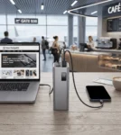Power bank CUKTECH 15 Ultra Power Bank (20,000mAh, 165W) at airport cafe charging laptop and phone, CUKTECH 15 SE review
