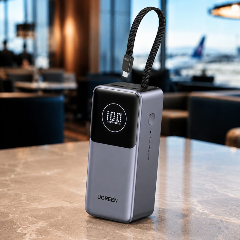 UGREEN Nexode 20000mAh 130W power bank with built-in USB-C cable