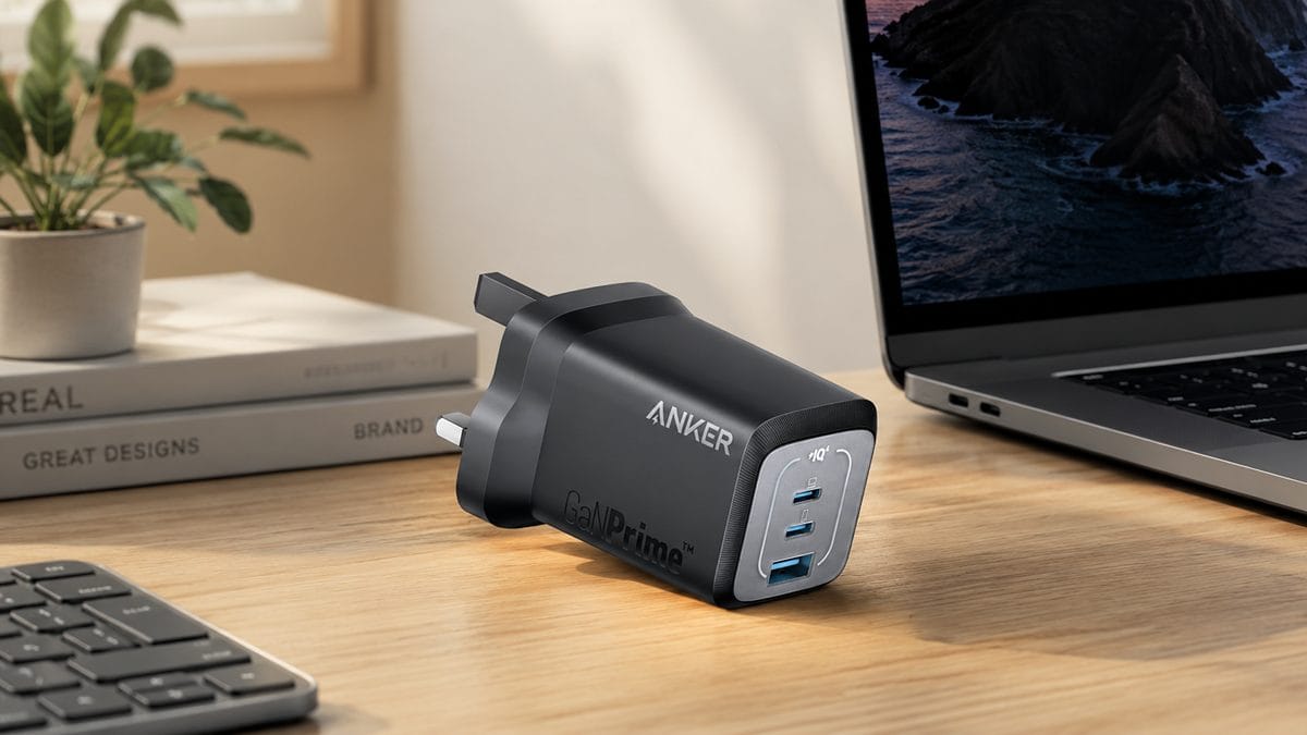 Anker Prime 67W GaN wall charger with two USB-C and one USB-A port