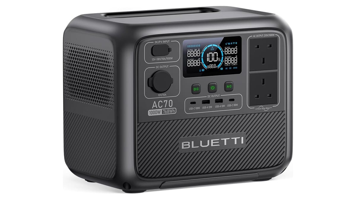 BLUETTI AC70 portable power station at a campsite