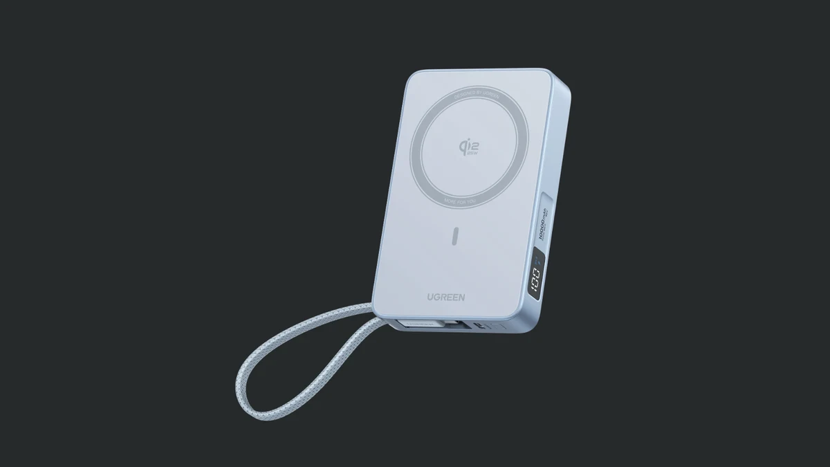 UGREEN MagFlow 25W 10000mAh Qi2.2 MagSafe power bank with built-in cable