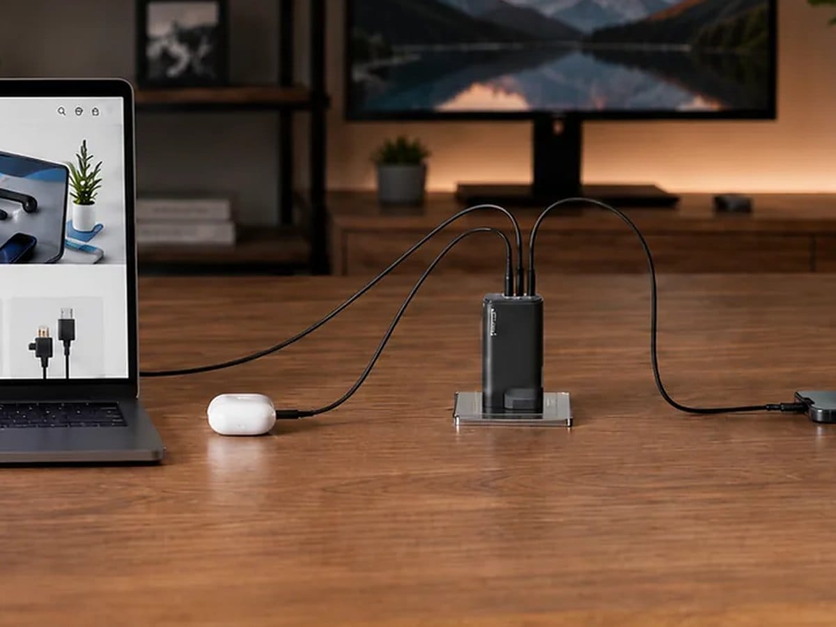 Anker Prime 100W GaN charger on a desk