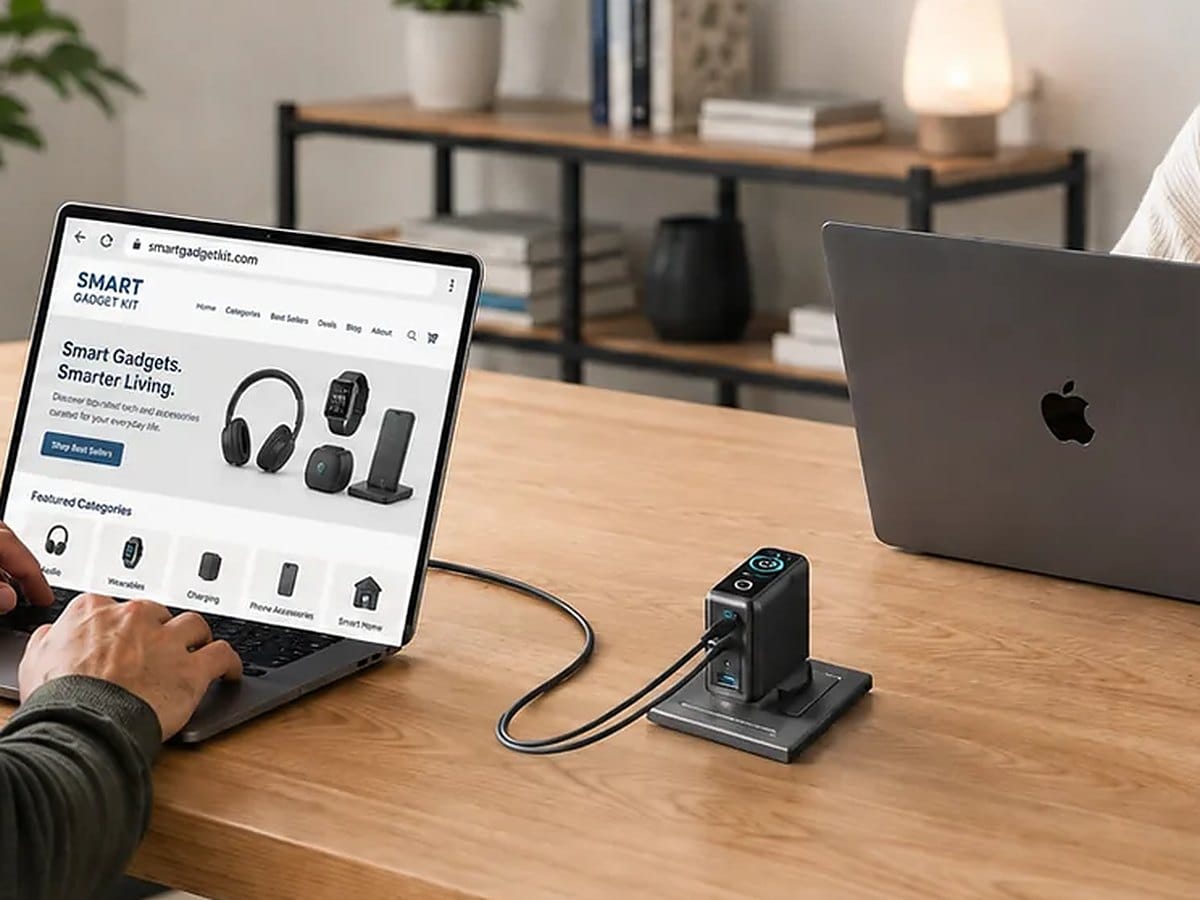 Anker 140W 4-Port USB-C GaN charger on a desk