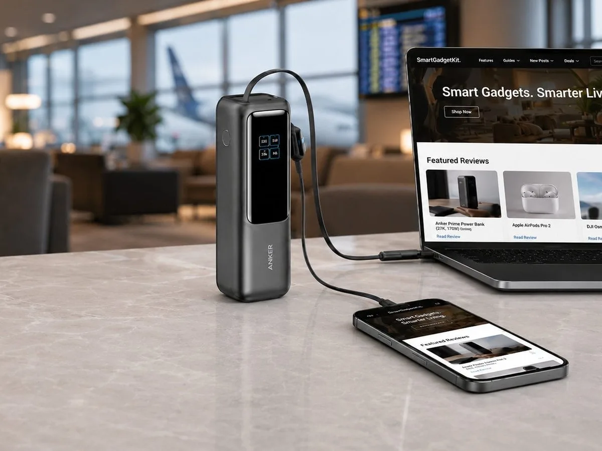 Anker Laptop Power Bank 25000mAh with built-in cables and smart display