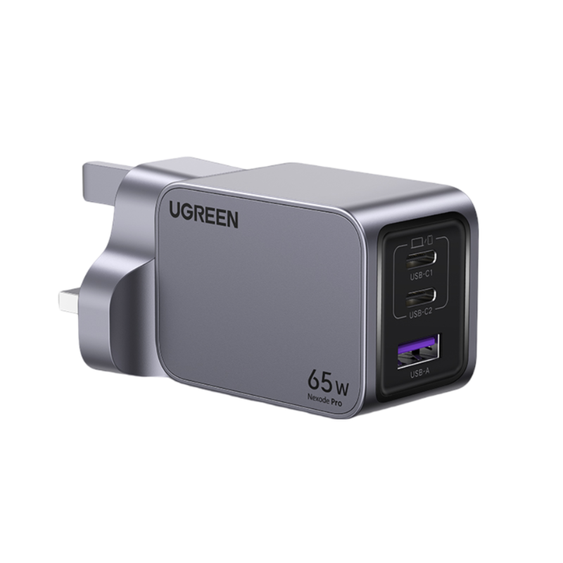 Best GaN charger winner 2026: UGREEN Nexode Pro 65W charging a laptop and a phone
